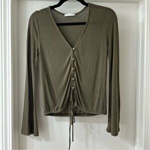 Emory Park Olive Green Long-Sleeve Button Top, Size Medium